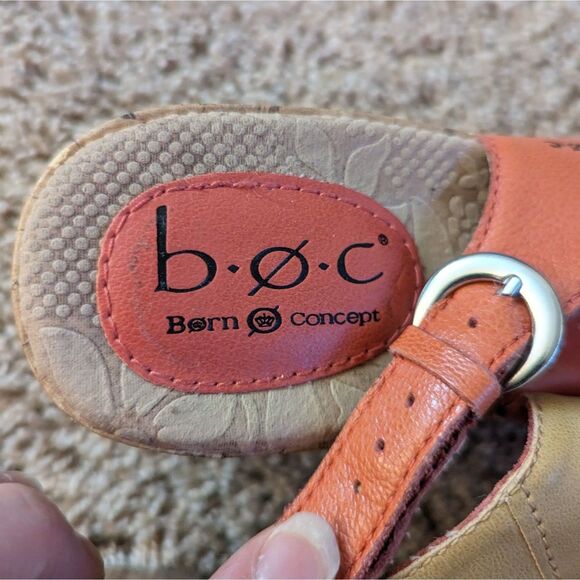 Born Concepts Pink Orange Leather Flower Slingback Peep Toe Cork Wedges - Picture 4 of 9